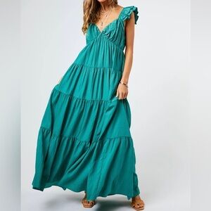 Vici Teal Ruffled Strap Maxi Dress